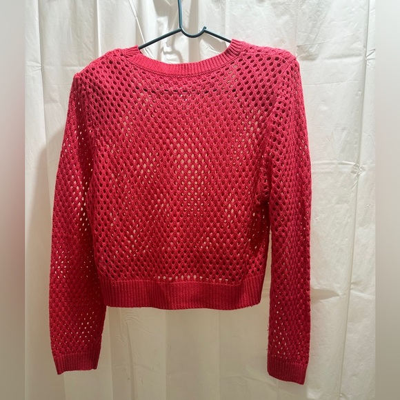 Vibrant Hot Pink Mesh Sweater with shoulder pads - Picture 5 of 5